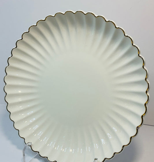 Grace’s Teaware 10.75” diameter/1.75”high White Fine Porcelain Shell w/ gold Rim Dinner Plate