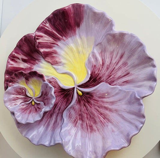 CornerRuby Garden Collection Pansy Flower Ceramic Plate | Purple Decorative Dish