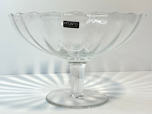Krosno Hand blown Centerpiece Bowl, 9”x6” Made in Poland