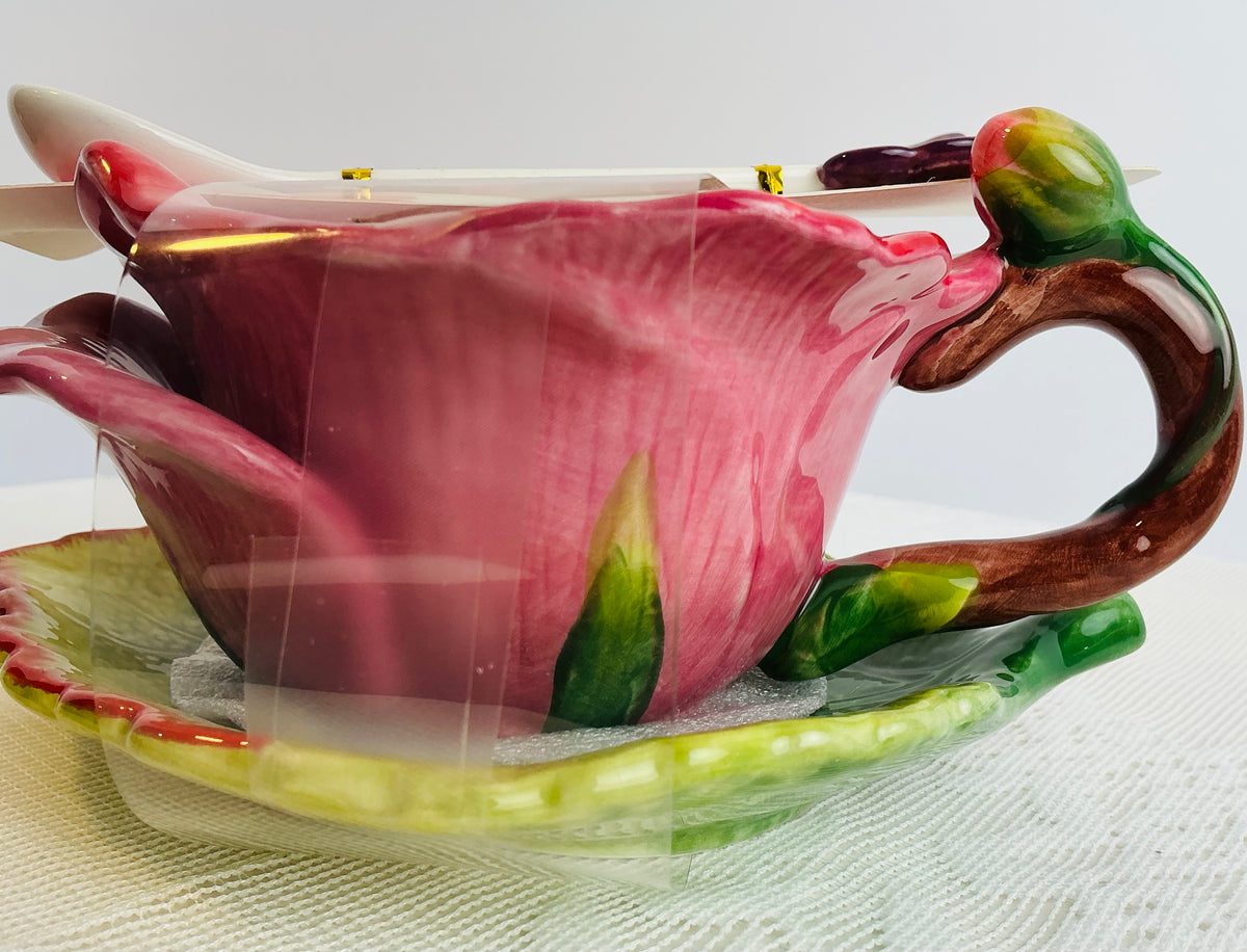 CornerRuby Garden Collection Handcrafted Flower Mug & Teacup Set