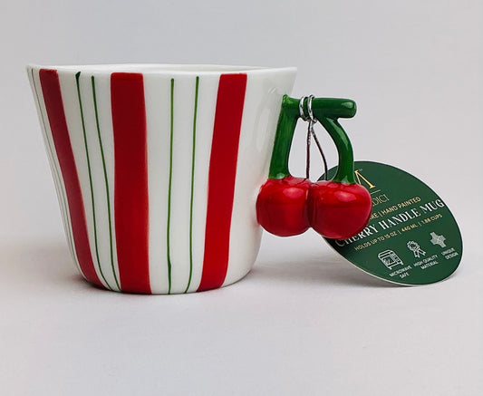 Medici Hand-Painted Mug with a Cherry handle, beautiful and elegant