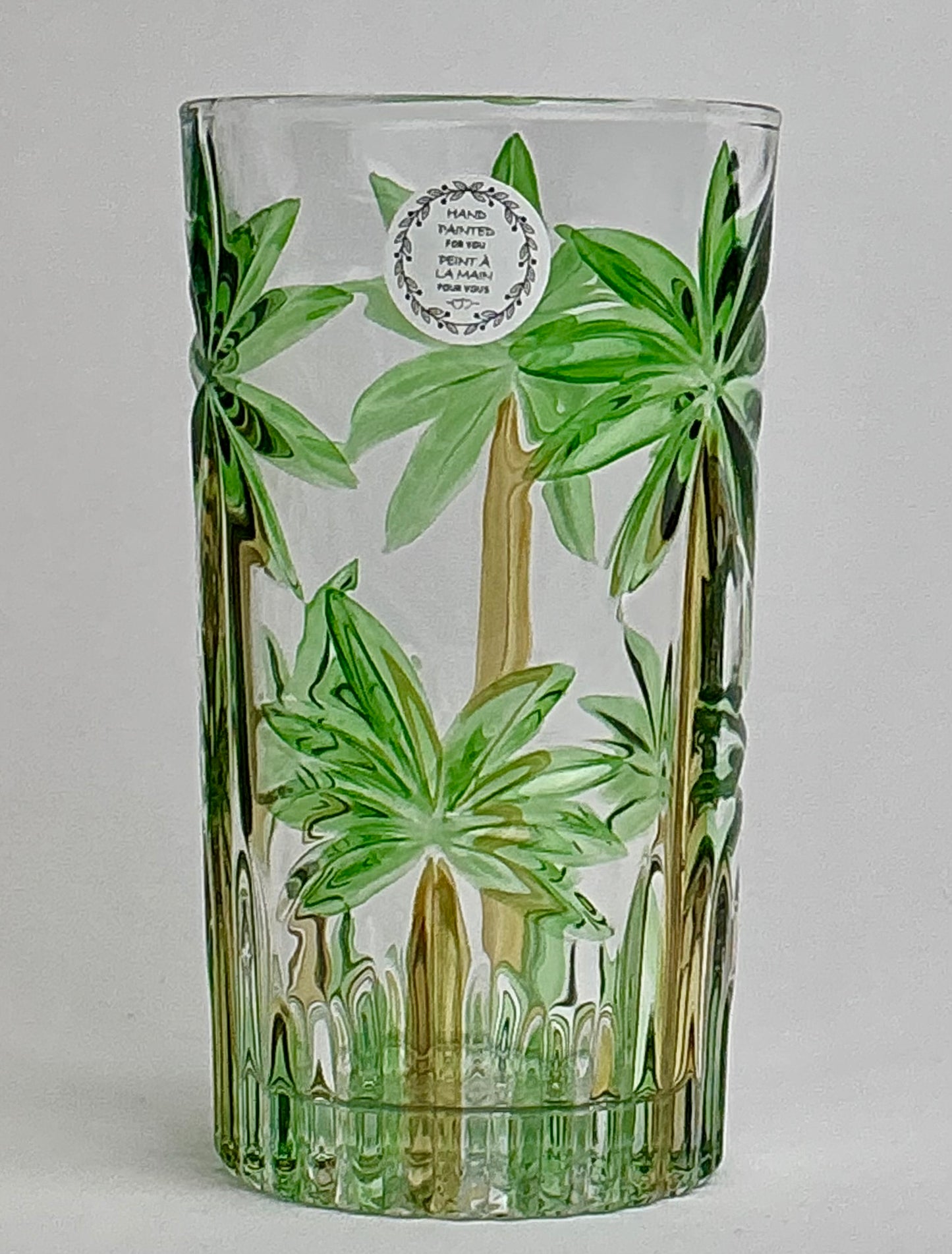 Retro Hand-Painted Tropical Palm Tree Glassware Set- 50fl oz- Pitcher & 4 or 6 Highball Glasses