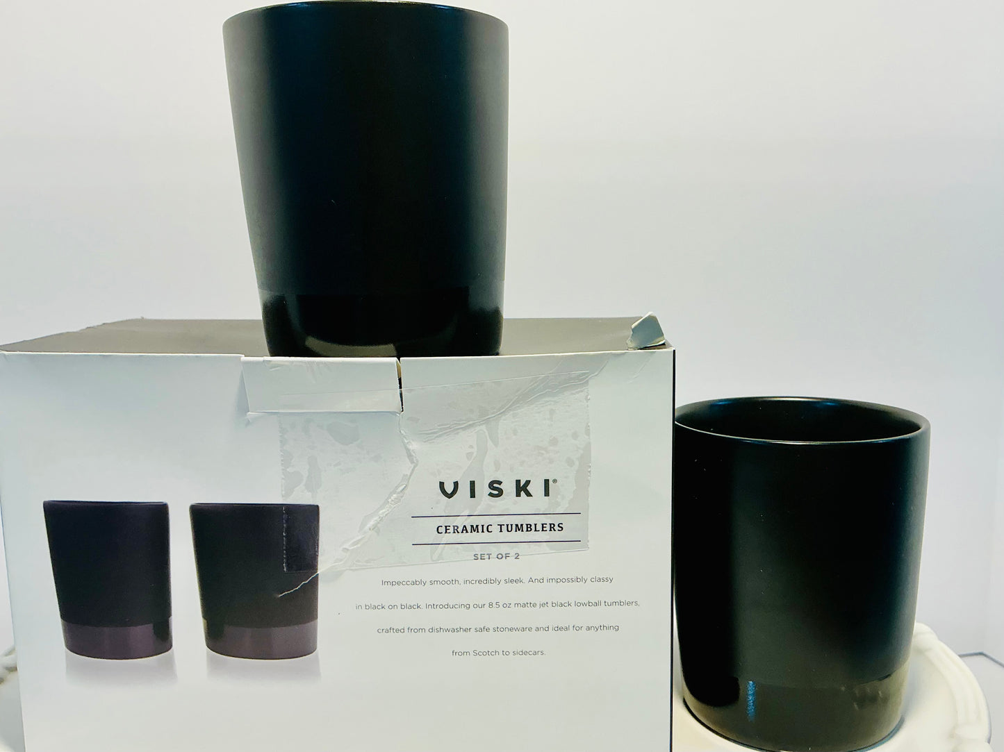 Viski Harrison Black Ceramic Stoneware 8.5 oz Tumblers Set of 2