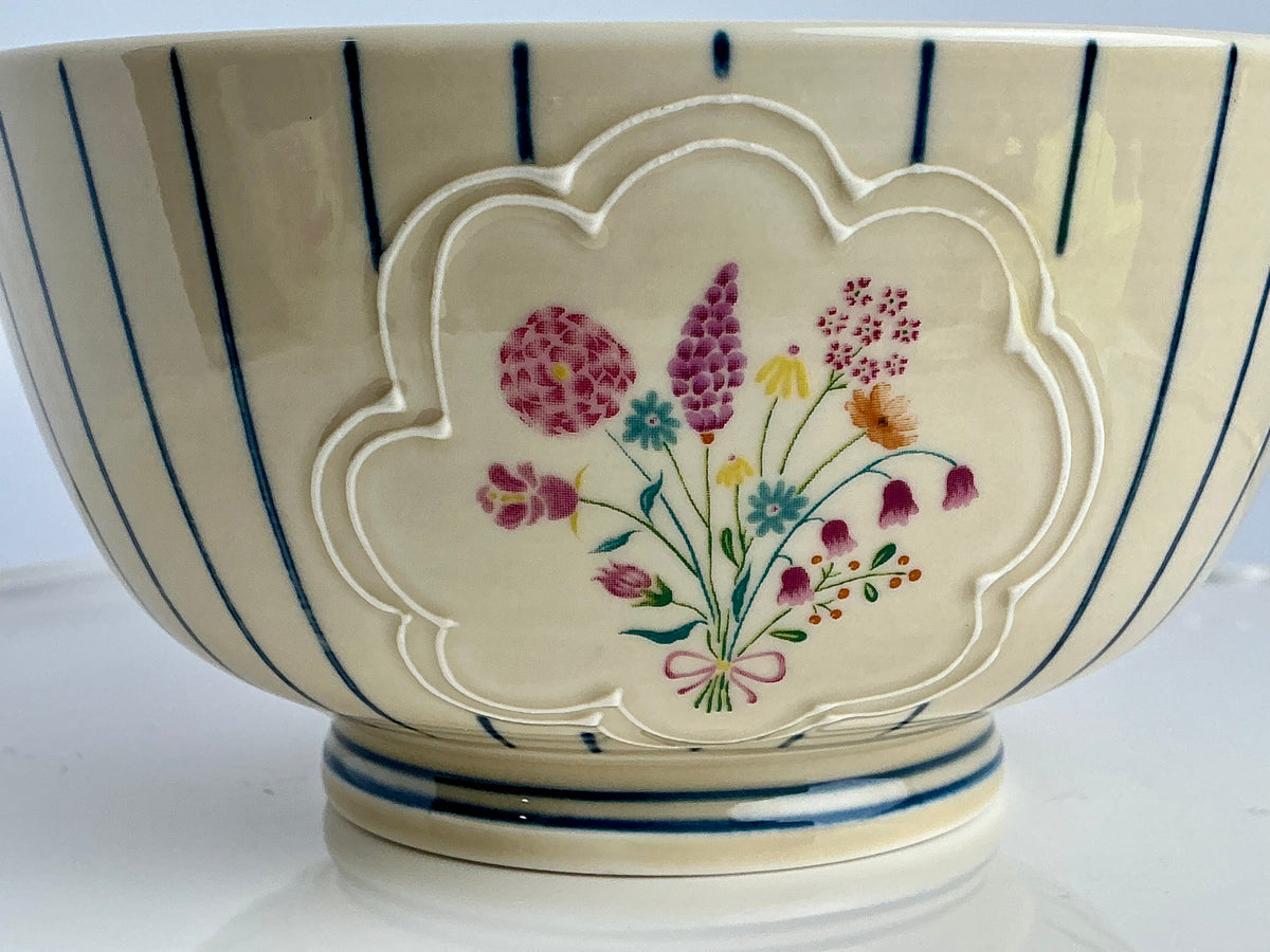 Potter’s Studio Fine Ceramic Bowl - Red Allover Floral & Striped Panel Variants New , stripped 6”x3” floral 6”x 3.5” toile embossed farmhouse