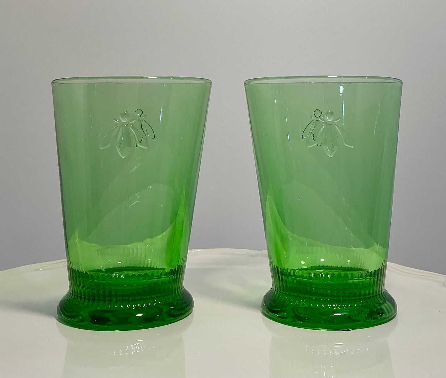 La Rochère Bee collection set of 2 tumblers mint green 5” made in france