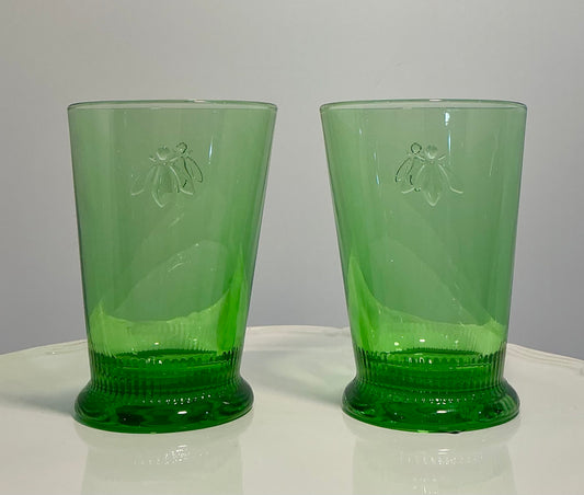 La Rochère Bee collection set of 2 tumblers mint green 5” made in france