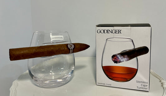 Godinger Handmade Crystal Stemless Cigar Tumbler-12oz Whiskey Glass w/ Built in Cigar Rest