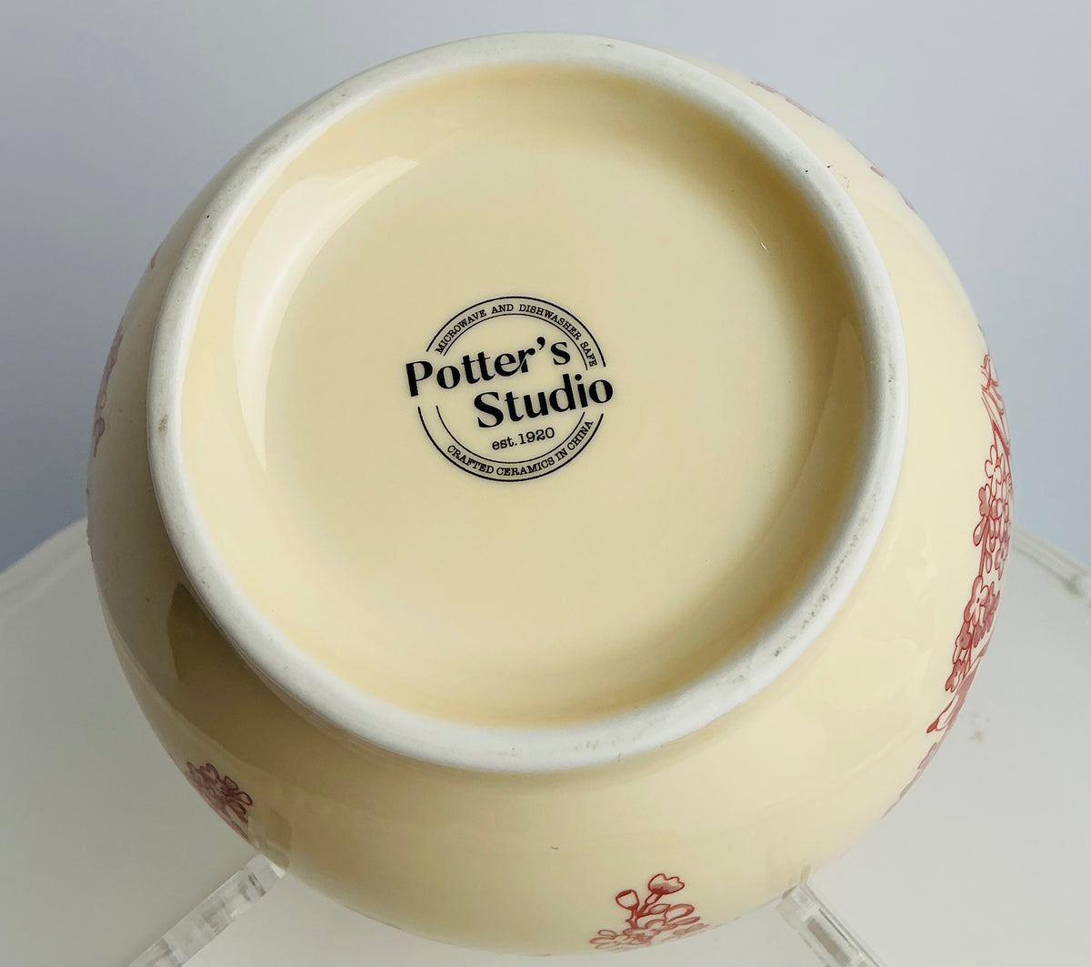 Potter’s Studio Fine Ceramic Bowl - Red Allover Floral & Striped Panel Variants New , stripped 6”x3” floral 6”x 3.5” toile embossed farmhouse