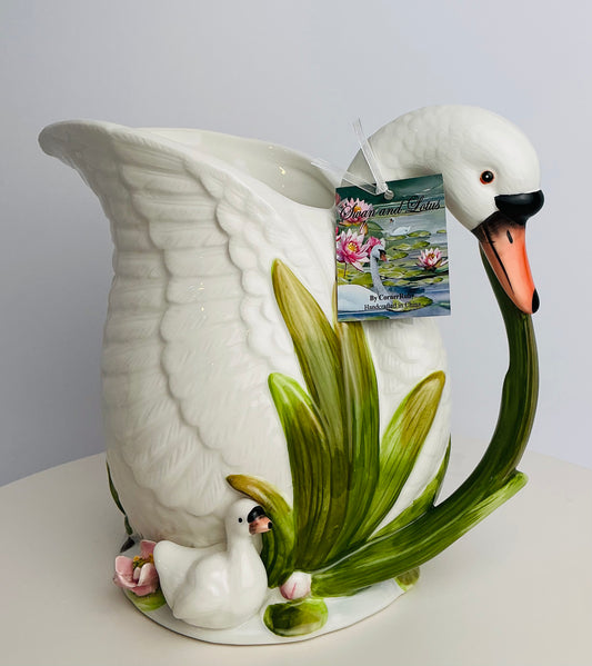 CornerRuby Swan and Lotus Ceramic Figurine – Handcrafted Pitcher & Tureen