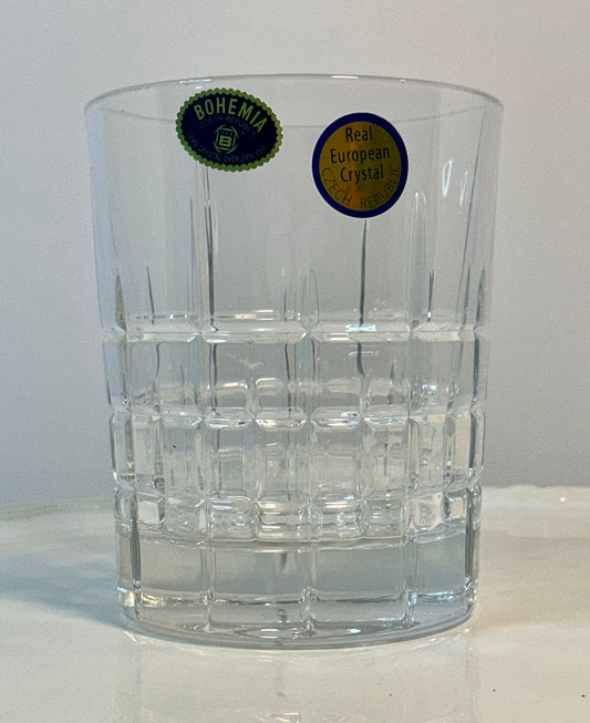 Bohemia Crystal Whiskey Tumbler featuring a geometric square cut pattern