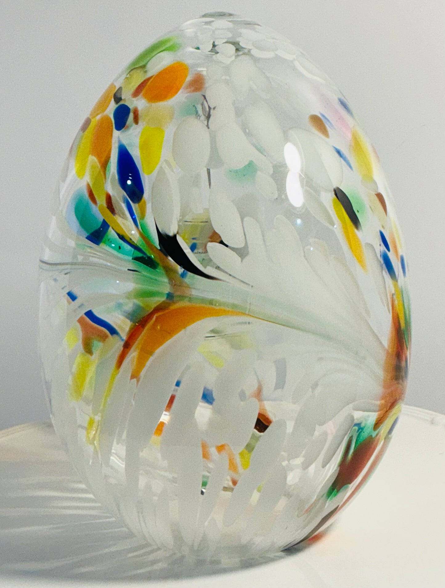 Hand blown Zorza egg tea light multicolor marine glasses, 9” Made in Poland