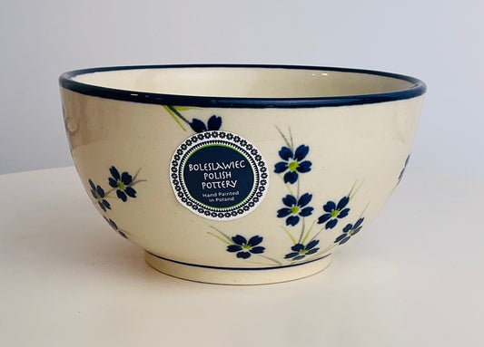 Bolesławiec Polish Pottery Bowl | Blue Floral Hand Painted | Pattern 687-C | Made in Poland