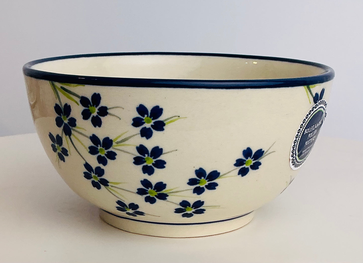 Bolesławiec Polish Pottery Bowl | Blue Floral Hand Painted | Pattern 687-C | Made in Poland