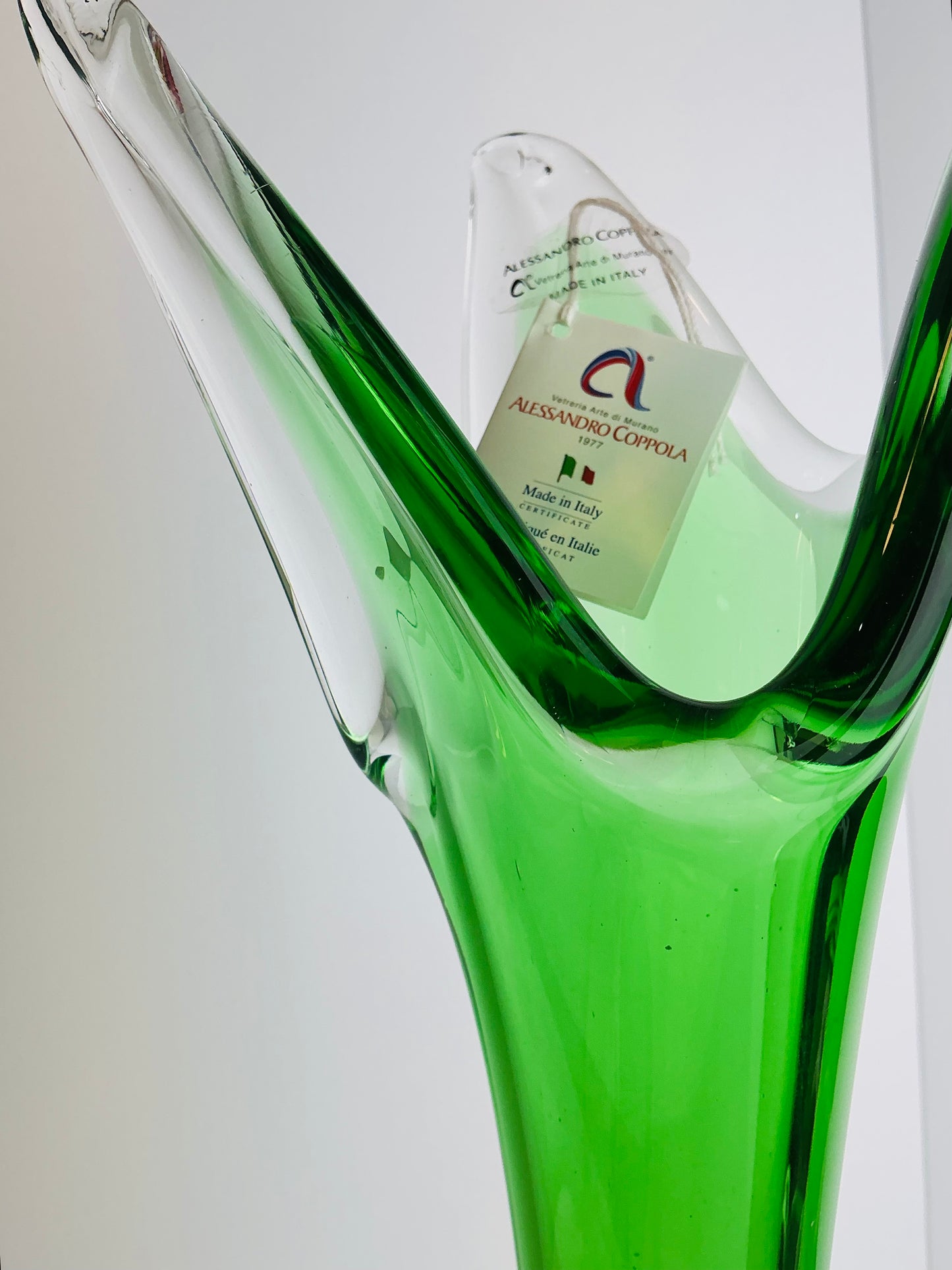 Murano Style Art Glass Green Ruffled Bowl or Tall Vase | World Traveler Collection | Made in Italy