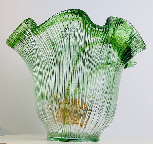 Murano Style Art Glass Green Ruffled Bowl or Tall Vase | World Traveler Collection | Made in Italy