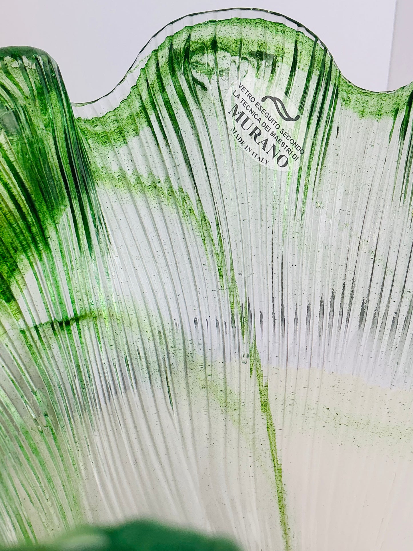 Murano Style Art Glass Green Ruffled Bowl or Tall Vase | World Traveler Collection | Made in Italy