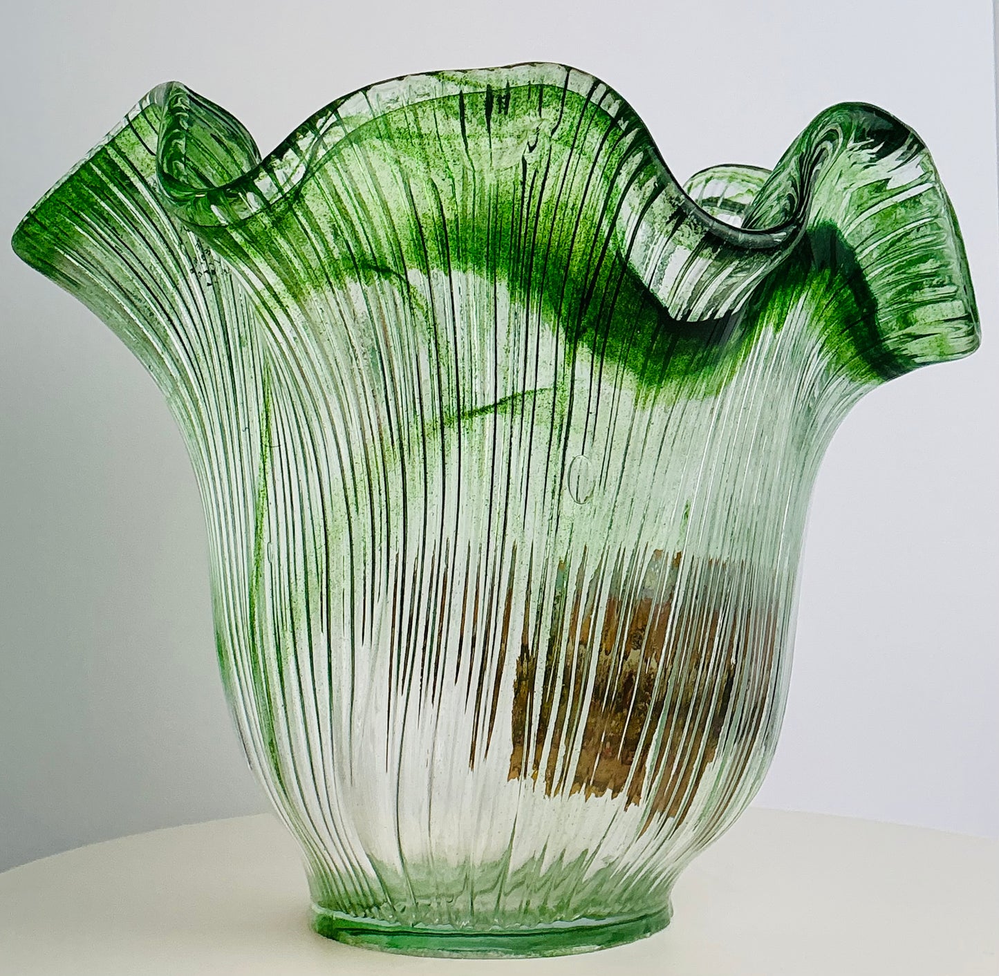 Murano Style Art Glass Green Ruffled Bowl or Tall Vase | World Traveler Collection | Made in Italy