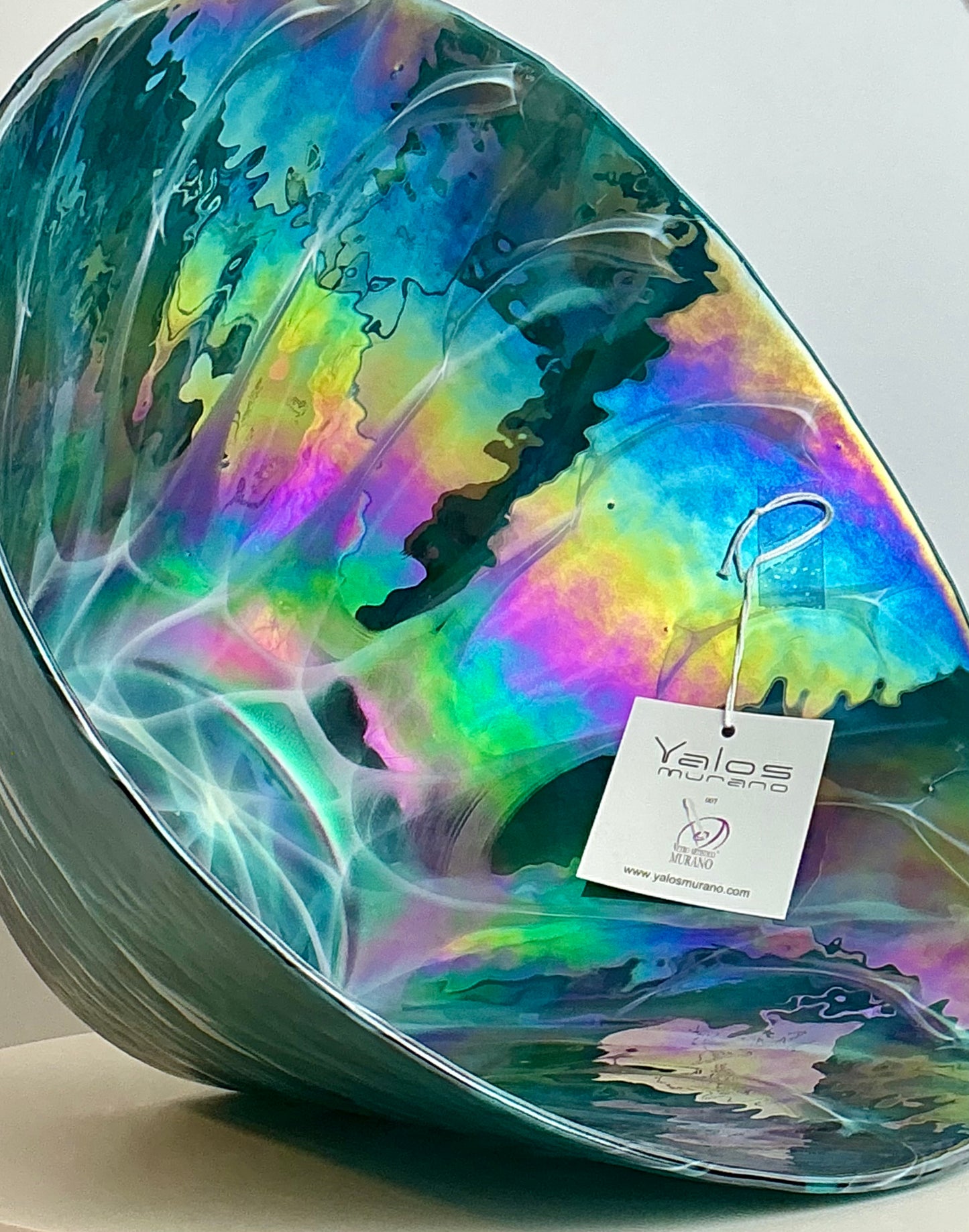 Yalos Murano Iridescent Teal Art Glass Bowl | Made in Italy | Collectible Home Decor