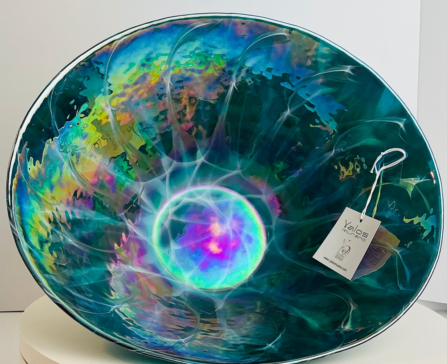 Yalos Murano Iridescent Teal Art Glass Bowl | Made in Italy | Collectible Home Decor