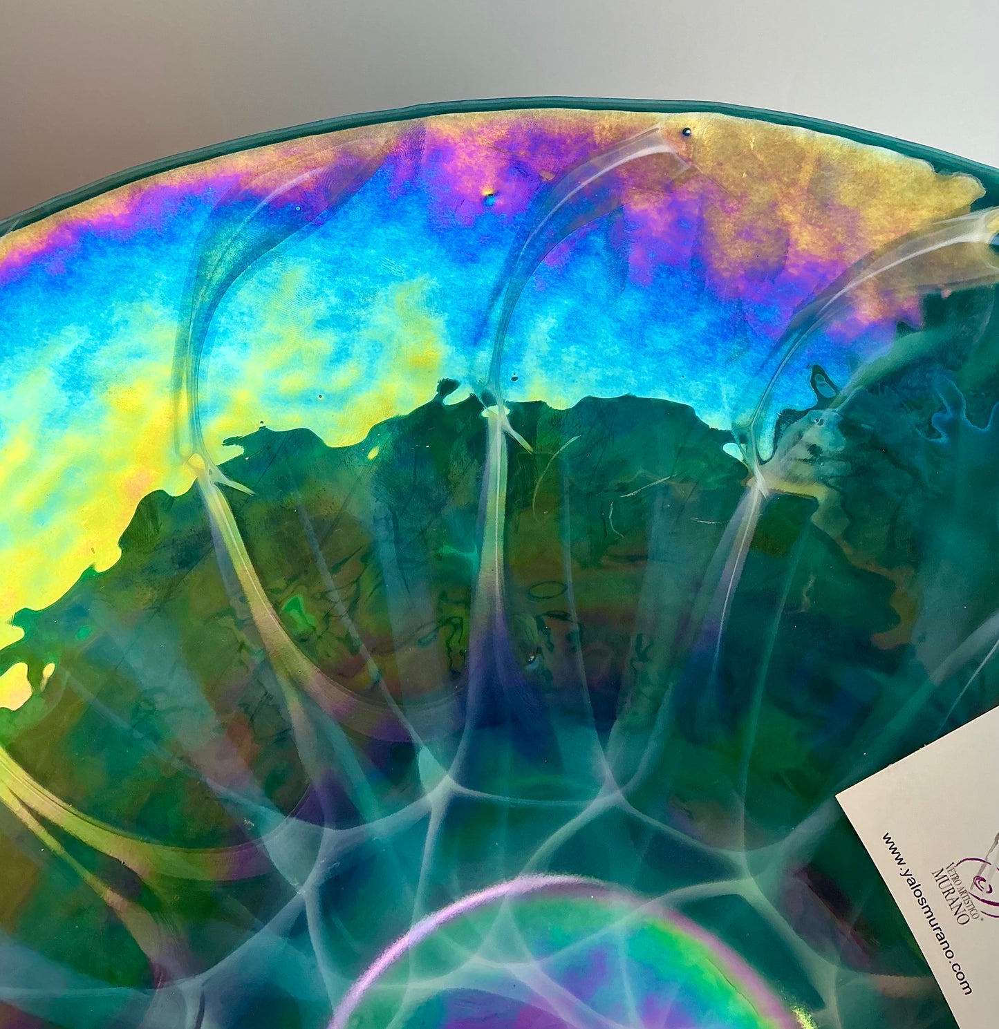 Yalos Murano Iridescent Teal Art Glass Bowl | Made in Italy | Collectible Home Decor