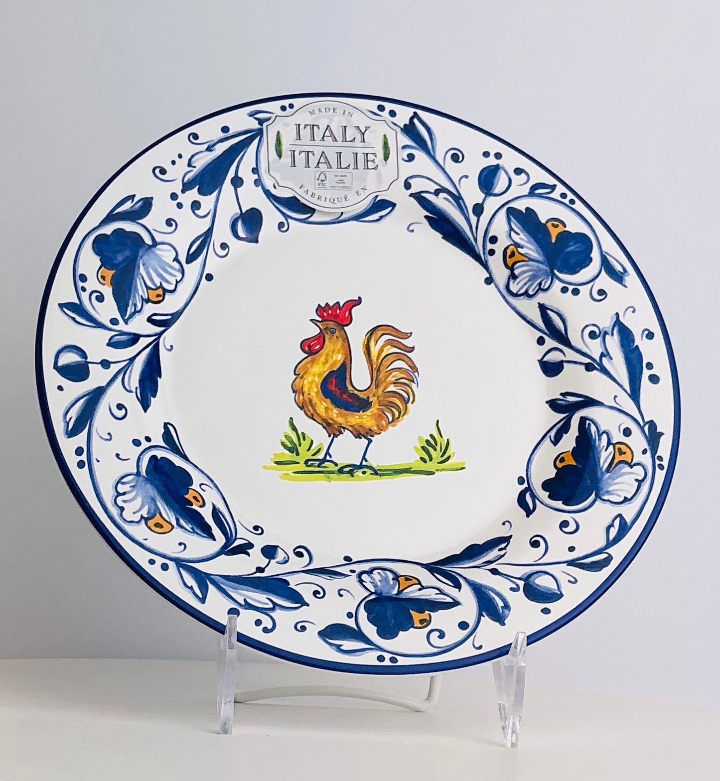 Nova Deruta Italian Rooster Salad Plate – 9" Hand Painted Ceramic, Made in Italy