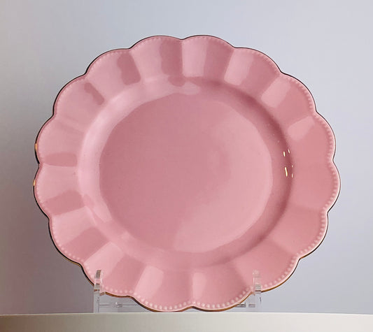 Grace Teaware Fine Porcelain Pink Scalloped Plate w/ Gold Trim – 10"