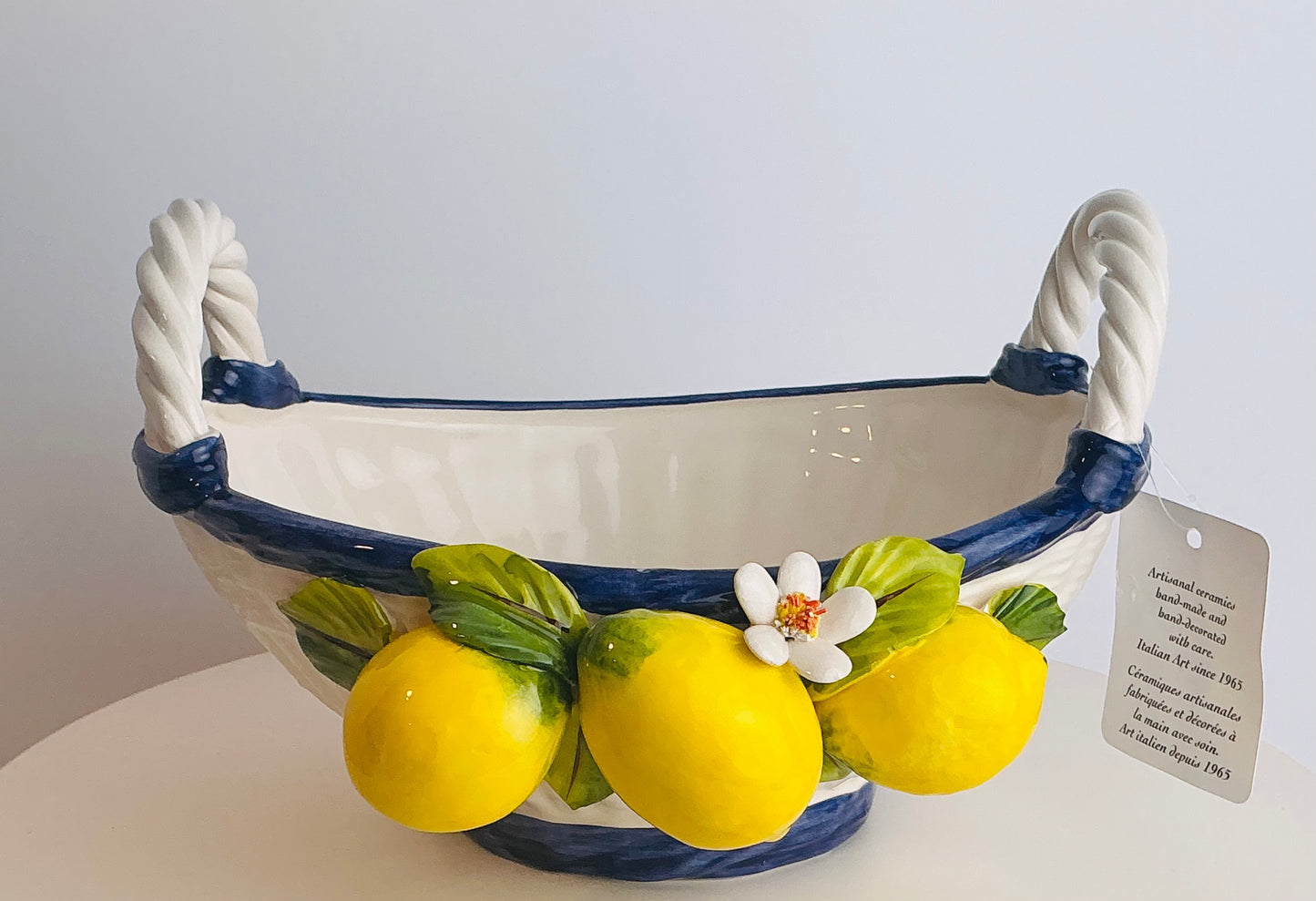 Ceramiche D'arte F.L. Orgia – Italian Ceramic Lemon Basket with Rope Handles