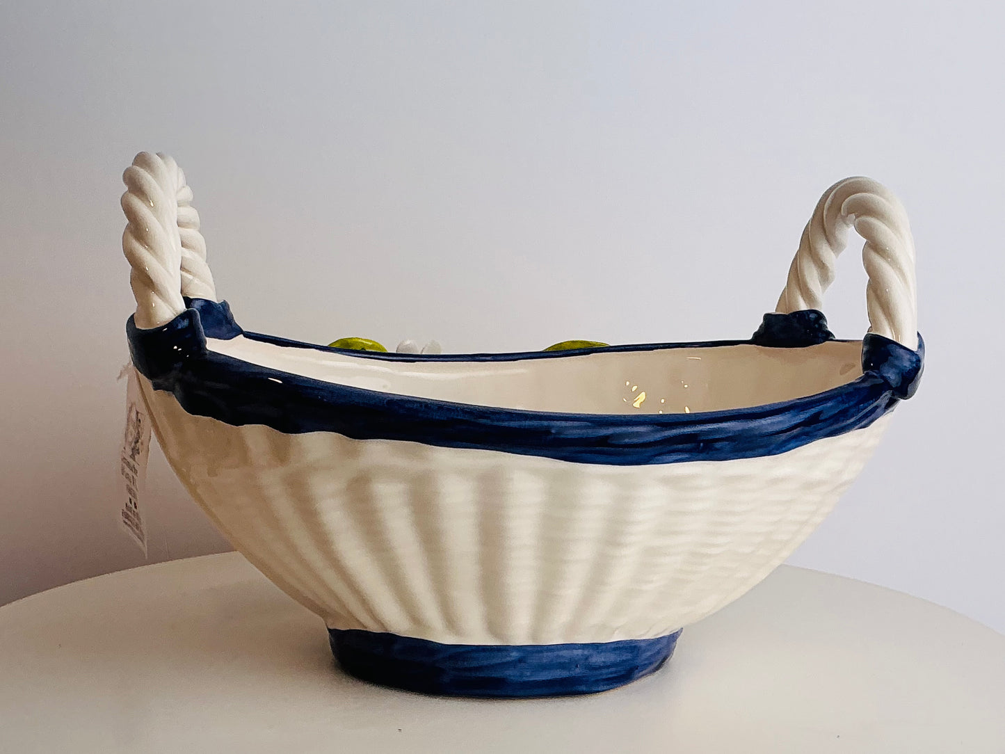 Ceramiche D'arte F.L. Orgia – Italian Ceramic Lemon Basket with Rope Handles