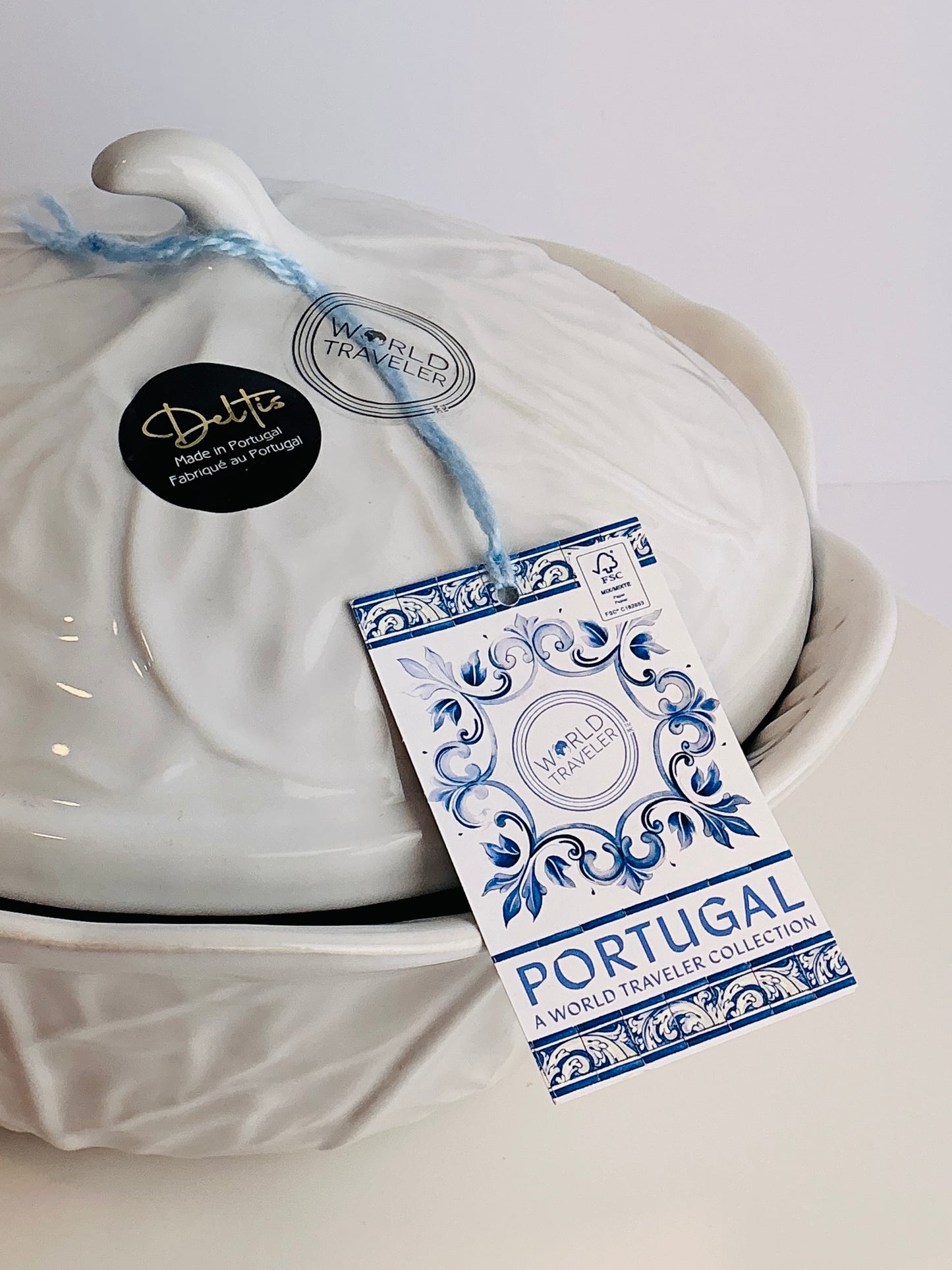 Deltis Portugal World Traveler Collection Cabbage Leaf Ceramic Soup Tureen with Lid