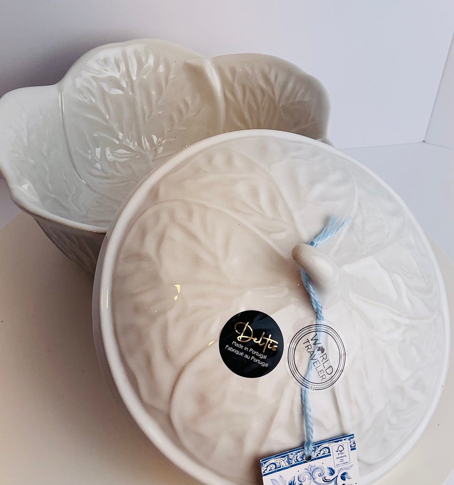 Deltis Portugal World Traveler Collection Cabbage Leaf Ceramic Soup Tureen with Lid