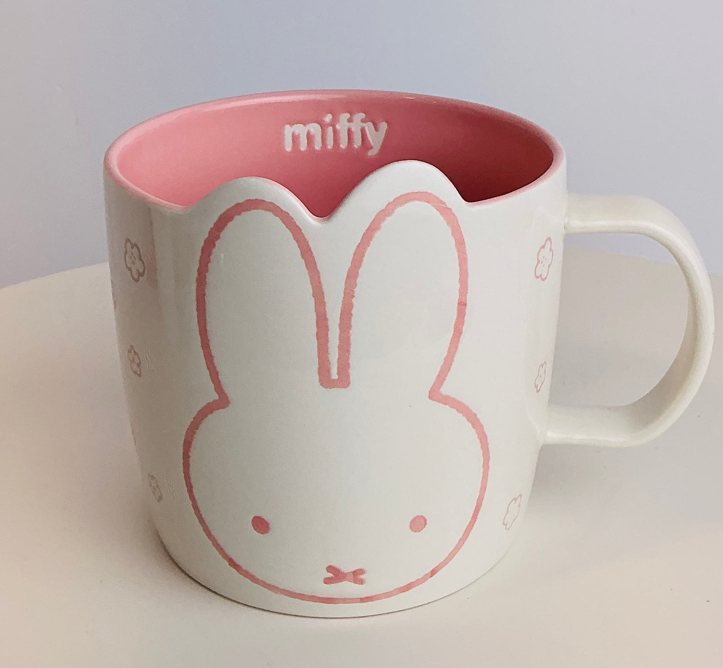 Miffy by Magenta Ceramic Mug 4" – Bunny Face Shaped Rim Pink Floral