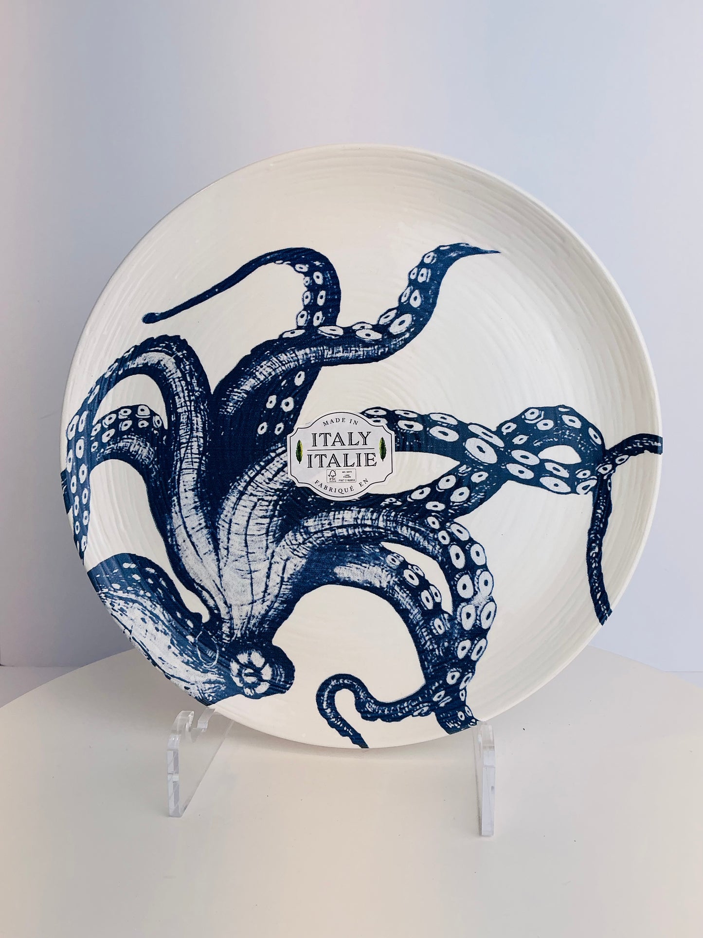 Ceramiche Italia Octopus Dinner Plate & Pasta Bowl – Blue White Italian Handcrafted Coastal