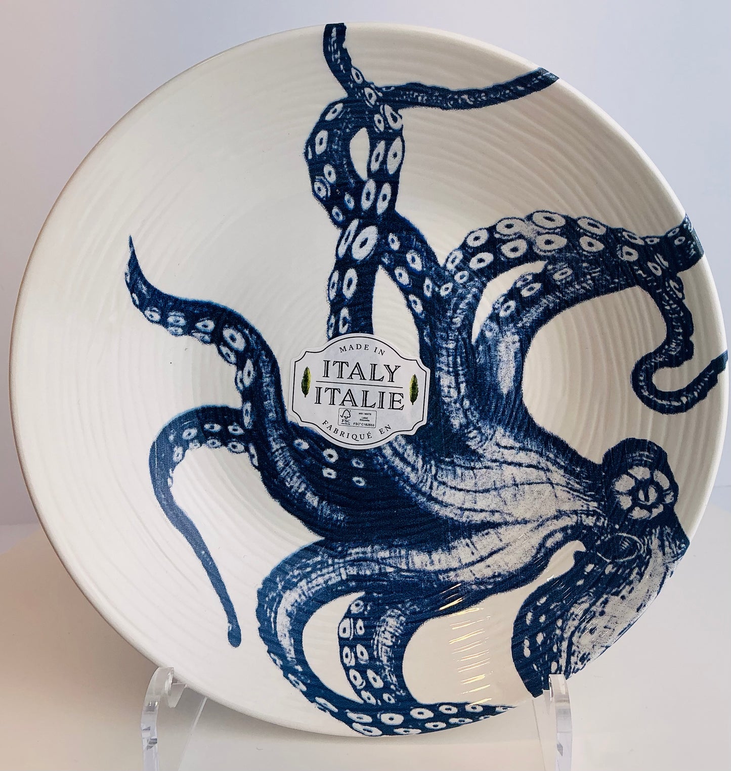 Ceramiche Italia Octopus Dinner Plate & Pasta Bowl – Blue White Italian Handcrafted Coastal