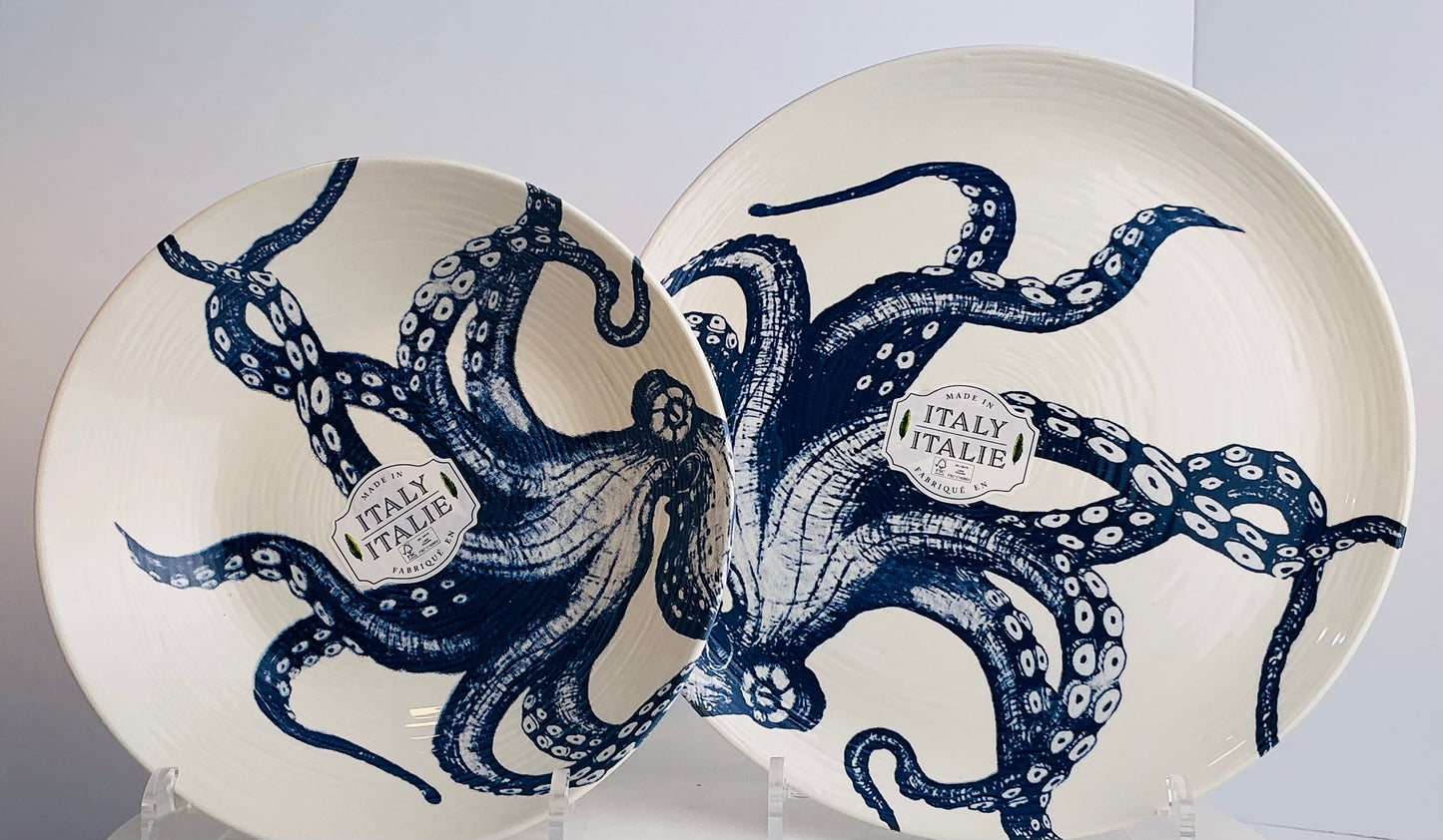 Ceramiche Italia Octopus Dinner Plate & Pasta Bowl – Blue White Italian Handcrafted Coastal
