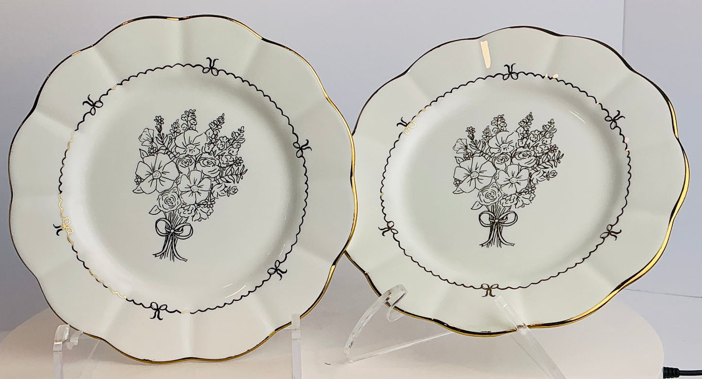 Grace Teaware Fine Porcelain Floral Bouquet Dessert / Salad Plates – Set of 2
