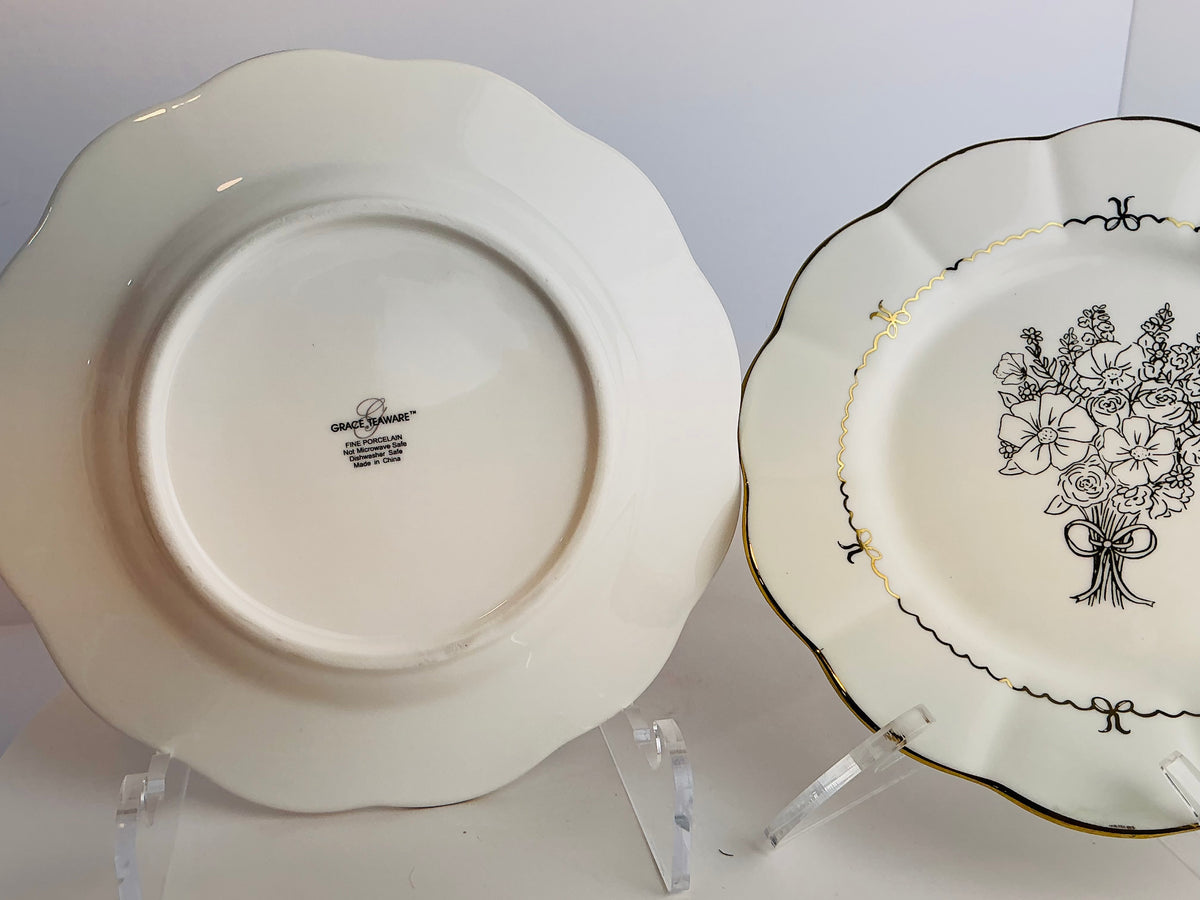 Grace Teaware Fine Porcelain Floral Bouquet Dessert / Salad Plates – Set of 2