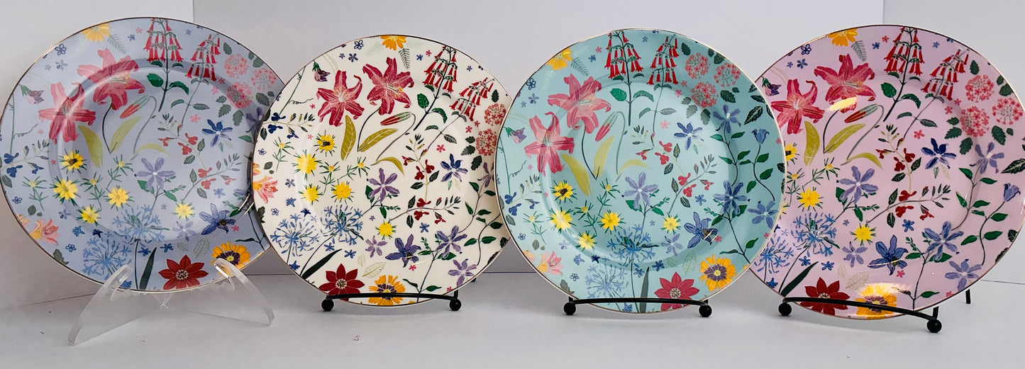 Grace Teaware Fine Porcelain Wildflower Garden Dessert / Salad Plates – Set of 4