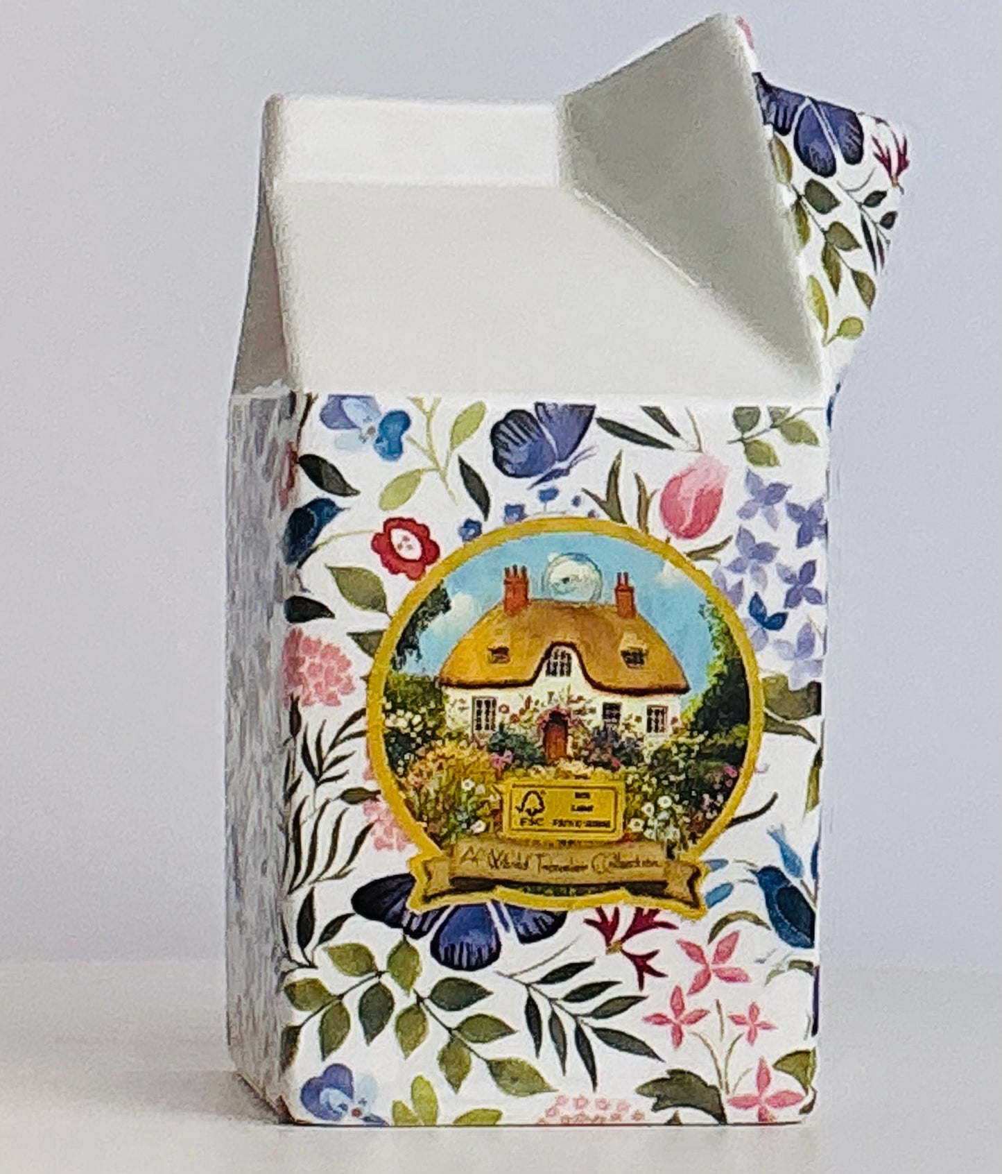 Shannonbridge Ireland World Traveler Botanical Butterfly Ceramic Milk Carton Vase