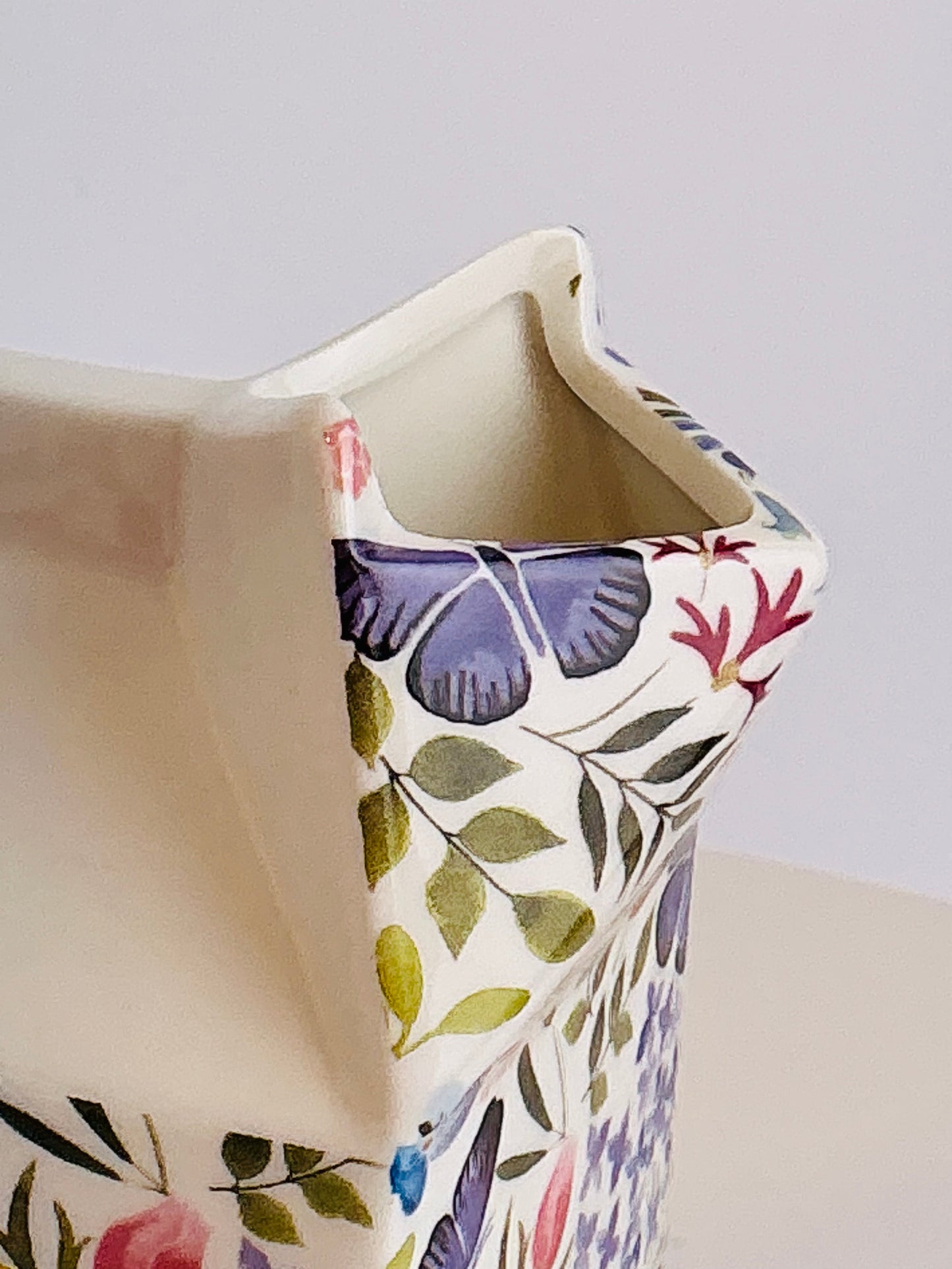 Shannonbridge Ireland World Traveler Botanical Butterfly Ceramic Milk Carton Vase