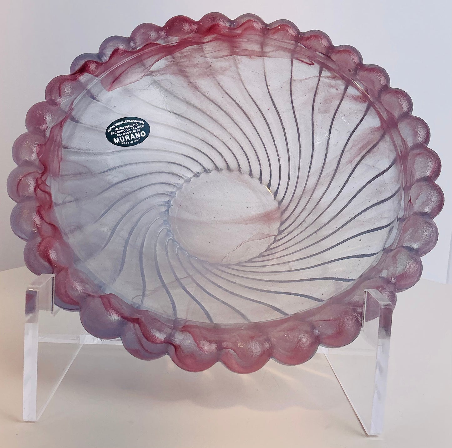 Nuova Cristalleria Arzanese Murano Style Amethyst Art Glass Shell Bowl – Made in Italy