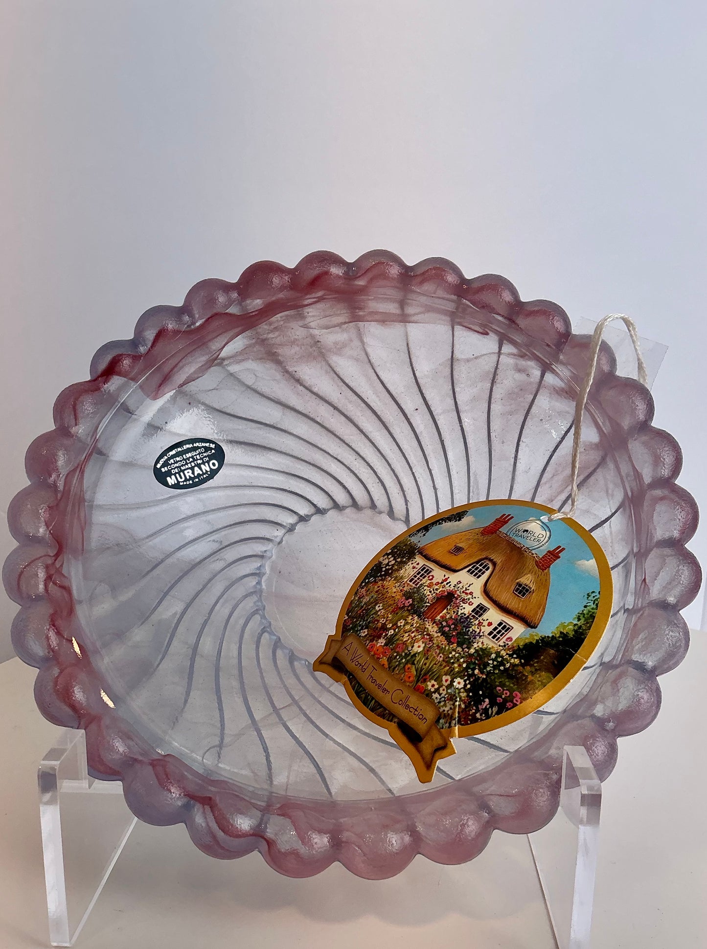 Nuova Cristalleria Arzanese Murano Style Amethyst Art Glass Shell Bowl – Made in Italy