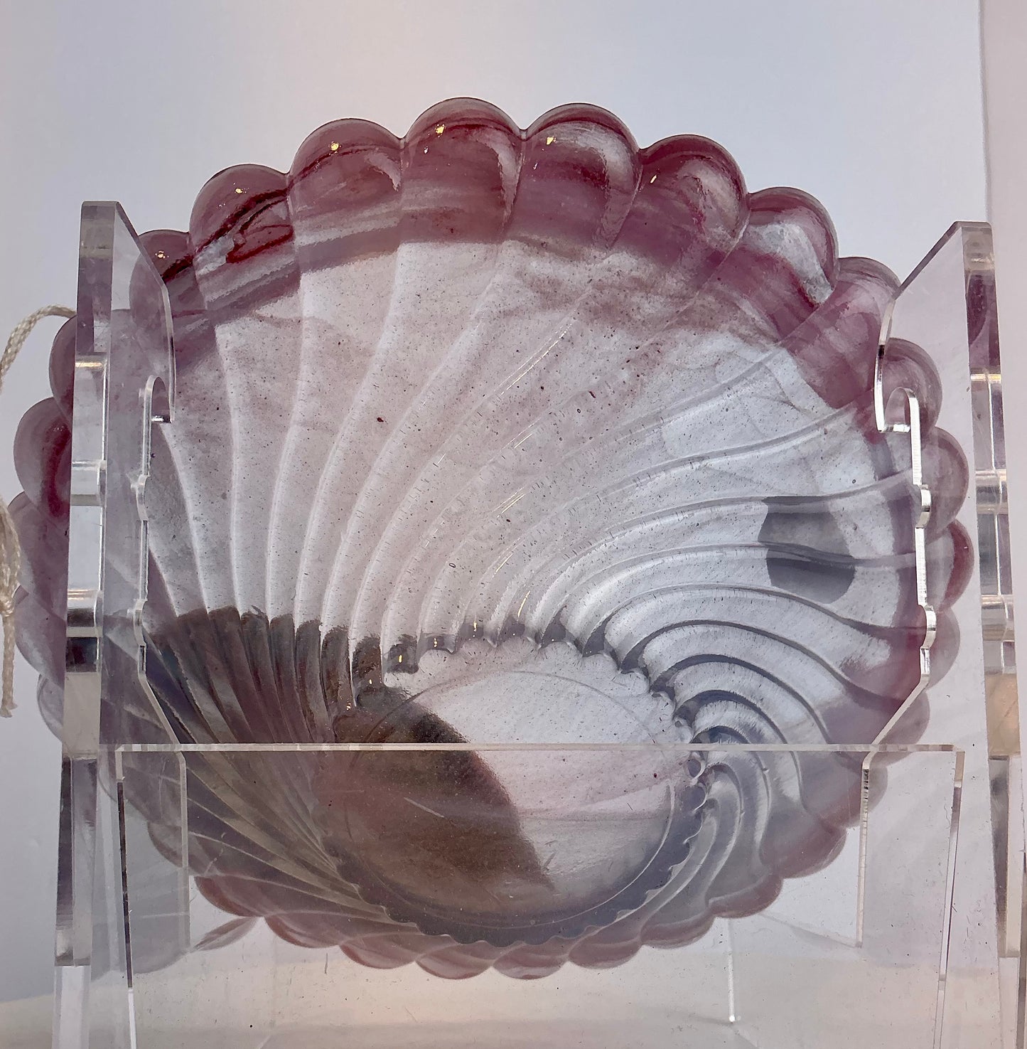 Nuova Cristalleria Arzanese Murano Style Amethyst Art Glass Shell Bowl – Made in Italy
