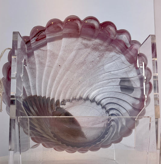Nuova Cristalleria Arzanese Murano Style Amethyst Art Glass Shell Bowl – Made in Italy