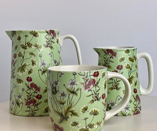 Shannonbridge Ireland World Traveler Botanical Wildflower Ceramic Pitcher & Mug Collection