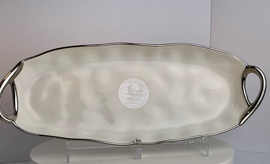 Camila Oval Ceramic Serving Platter | Silver Rim, 19" – Dishwasher Safe
