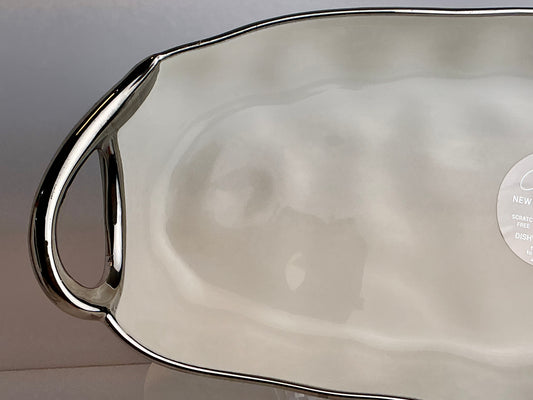 Camila Oval Ceramic Serving Platter | Silver Rim, 19" – Dishwasher Safe
