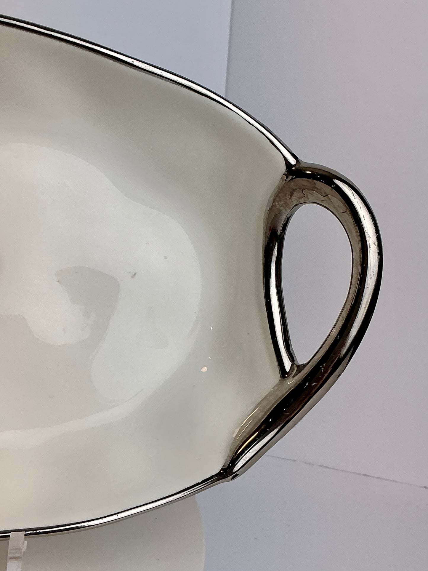 Camila Oval Ceramic Serving Platter | Silver Rim, 19" – Dishwasher Safe