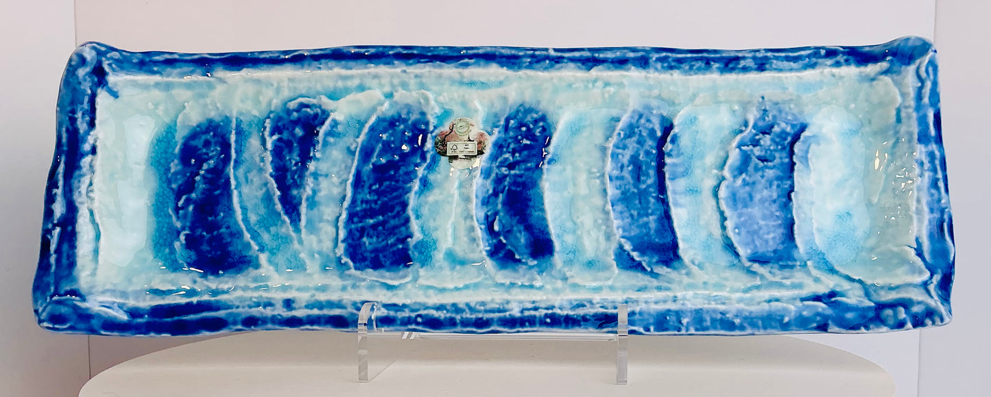 Jewel Rectangular Ceramic Serving Platter | Blue & White Glaze, 18" – Made in Japan