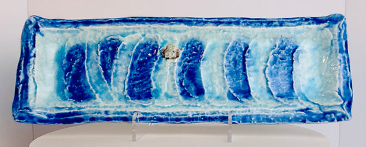 Jewel Rectangular Ceramic Serving Platter | Blue & White Glaze, 18" – Made in Japan