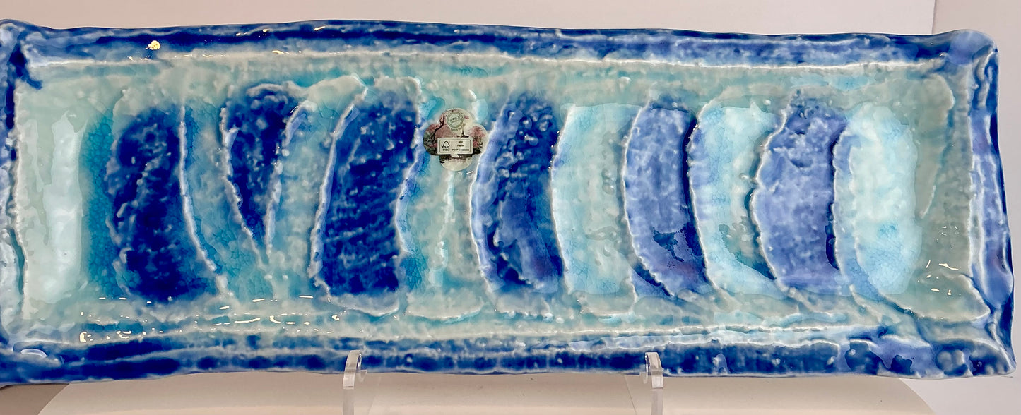 Jewel Rectangular Ceramic Serving Platter | Blue & White Glaze, 18" – Made in Japan
